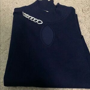 Chic Navy Top with Silver Chain Accent